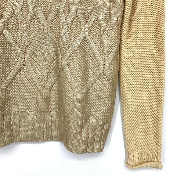 Narcisco Rodriguez Design Nation Pullover Sweater Womens Sz M Tan Gold Coated - Picture 4 of 6